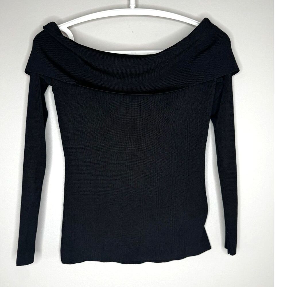 L'AGENCE Black Off Shoulder Sweater Rib Knit Long Sleeve Top M - Picture 2 of 8
